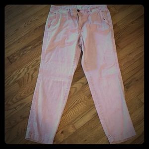 J Crew ankle length washed pink chino pants.
